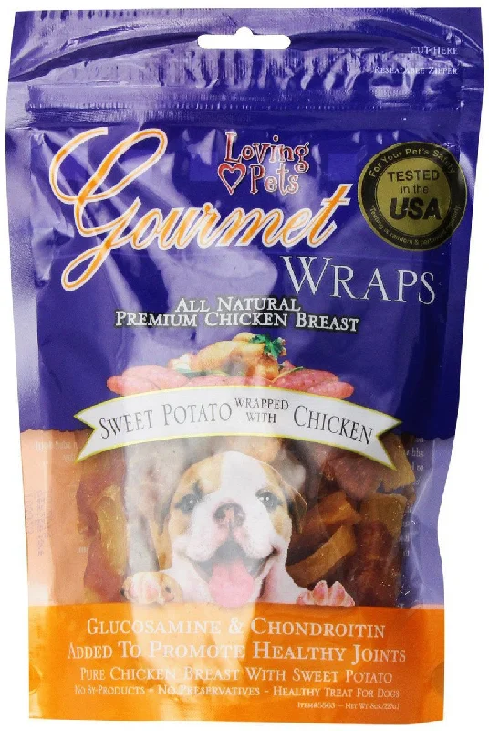 Sealable pet snack jar-Loving Pets Gourmet Sweet Potato And Chicken Wraps Dog Treats 8oz