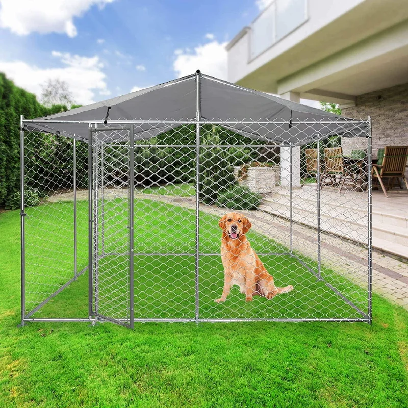 Breathable pet socks-9.8'x9.8'x7.5' Large Outdoor Dog Kennel Galvanized Steel Pet Playpen with Waterproof Cover Secure Lock