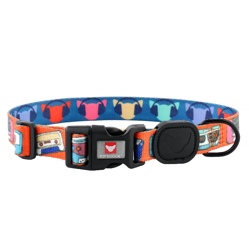 Buoyant pet swim vest-Retro Mixtape Bark Sides Premium Dog Collar