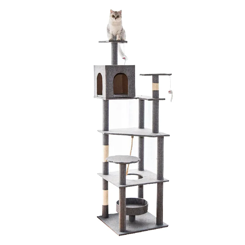 Foldable dog shade tent-Multiple-level large cat tree with post and platform