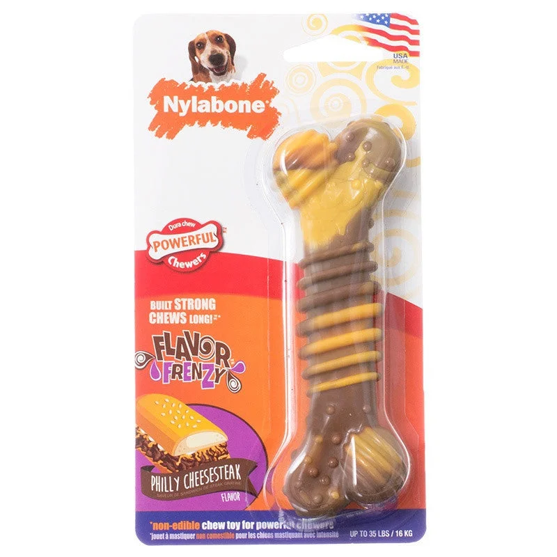 Secure pet door lock-Nylabone Flavor Frenzy Dura Chew Bone Cheesesteak Flavor Regular Size