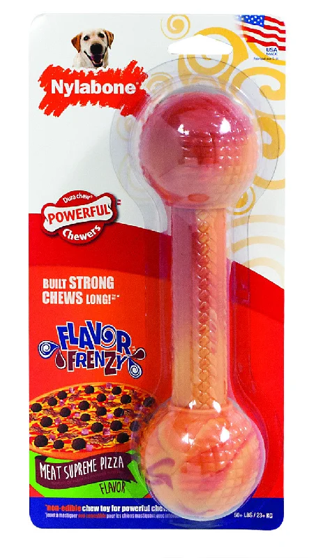 Stable cat window shelf-Nylabone Flavor Frenzy Dura Chew Bumpy Bone Meat Lovers Pizza Flavor Wolf Size