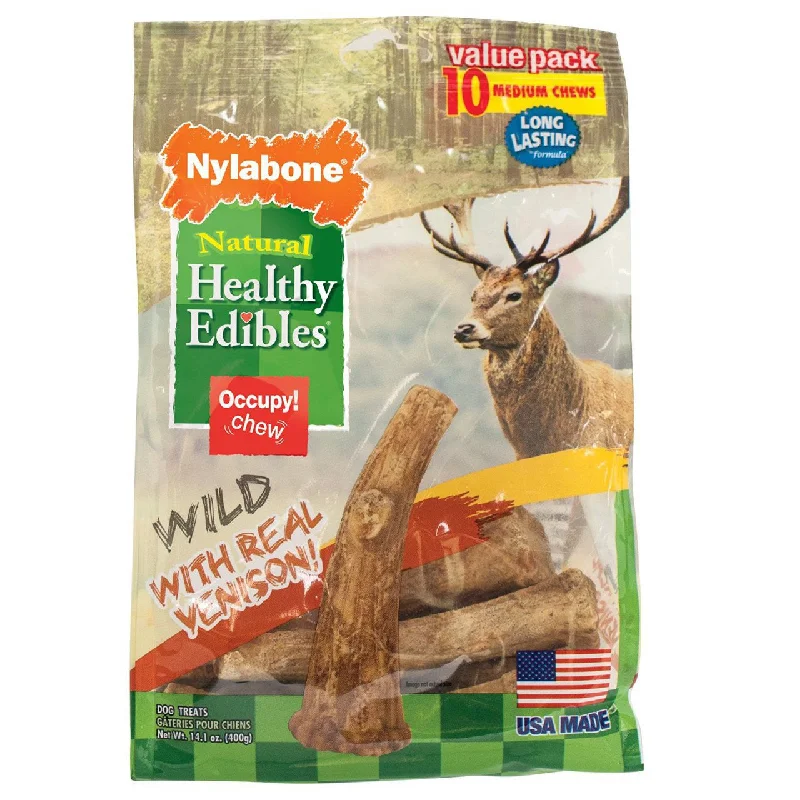 Velvet cat nap pillow-Nylabone Healthy Edibles Medium Venison Antler 10 Pack Treat Bones