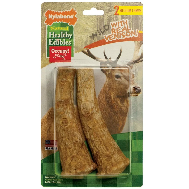 Leak-proof pet water dispenser-Nylabone Healthy Edibles Medium Venison Antler Dog Treat Bones