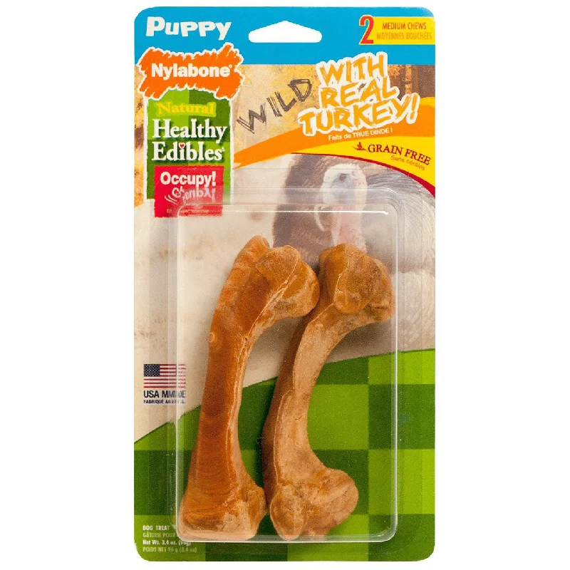 Padded puppy sleep crate-Nylabone Healthy Edibles PUPPY Wild Turkey Medium Chew Bones