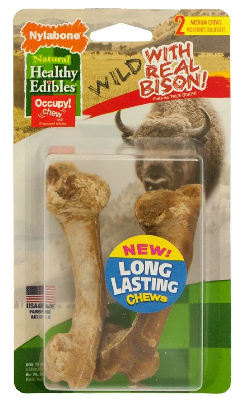 Stackable bird travel cage-Nylabone Healthy Edibles Wild Bison Dog Treat Bones 2 Pack Medium