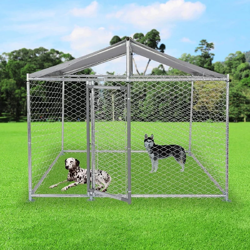 Soft puppy chew bone-6.5'x6.5'x5' Outdoor Dog Kennel Galvanized Steel Pet Playpen with Waterproof Cover Secure Lock for Large Dog