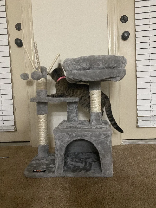 Spacious rabbit enclosure-Cat Tree, Cat Tower with Padded Perch, Cat Cave