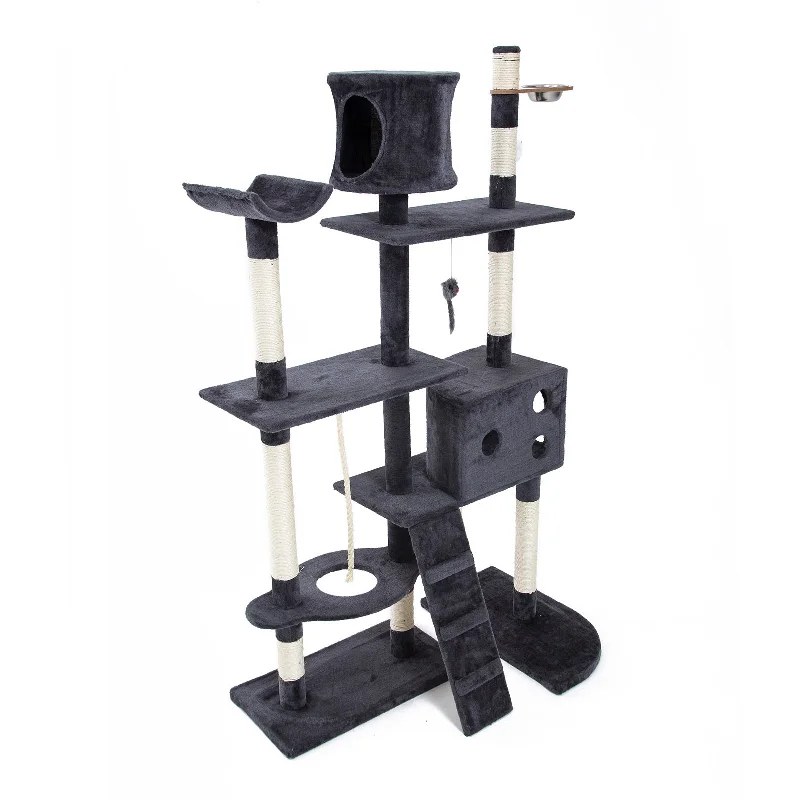 Adjustable reptile tank lamp-170cm Multi Level Cat Tower Scratcher with Toy and Bowl - Grey