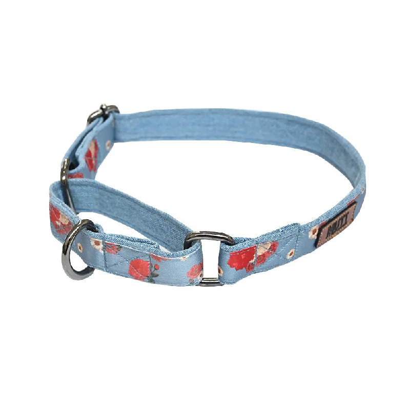 Reversible pet rain cap-Pawesome Blossom Martingale Denim collar