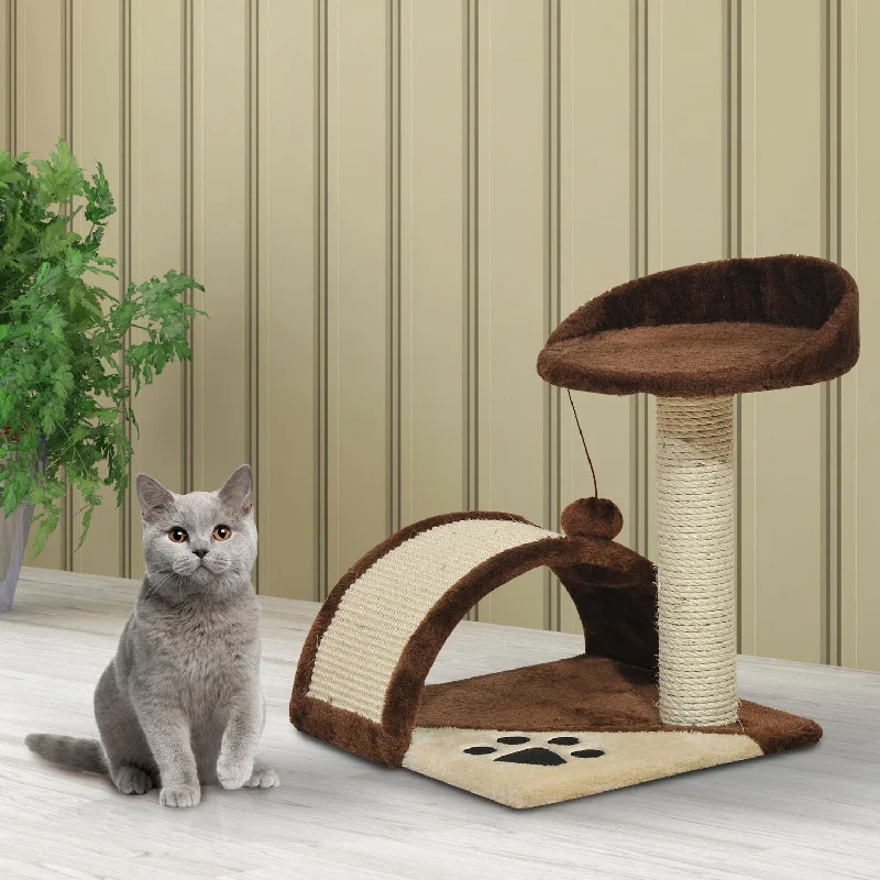 Lavender-scented pet collar-PawHut 2-Tier Cat Tree Scratching Post with Dangle Toy Brown