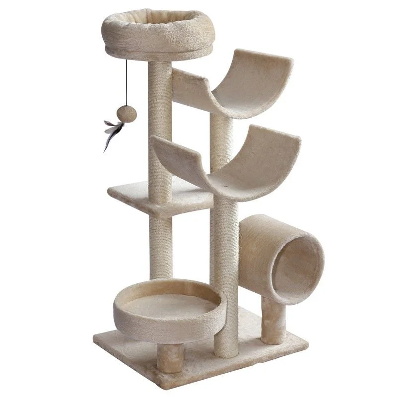 Cooling mesh pet vest-PawHut 50Lx40Wx105H cm Cats 6-Tier Scratch Tree w/ Dangle Toy Beige