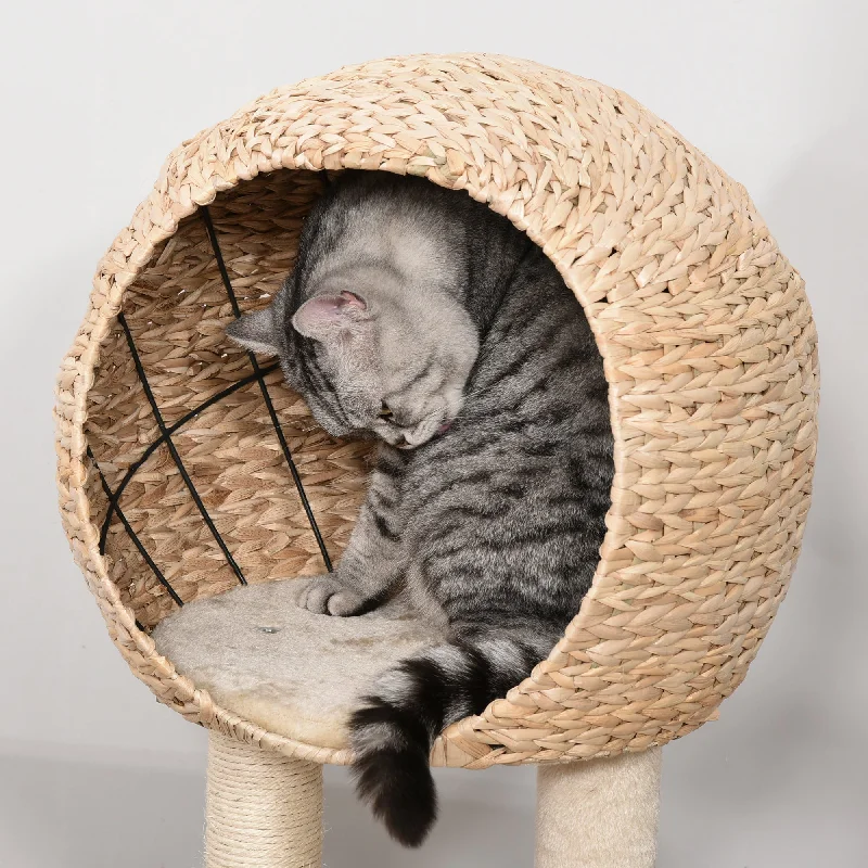 Rainproof cat sleep pod-PawHut Cat Tree for Indoor Cats 100cm Kitten Climbing Tower Activity Center with Sisal Scratching Post Condo Perch Hanging Balls Teasing Rope Toy Cushion