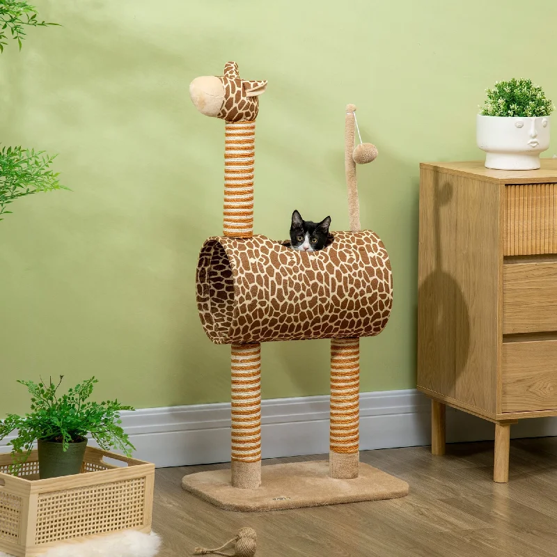 Odor-locking pet trash bin-PawHut Cat Tree for Indoor Cats Cute Giraffe Kitten Play Tower with Scratching Posts Tunnel Ball Toy