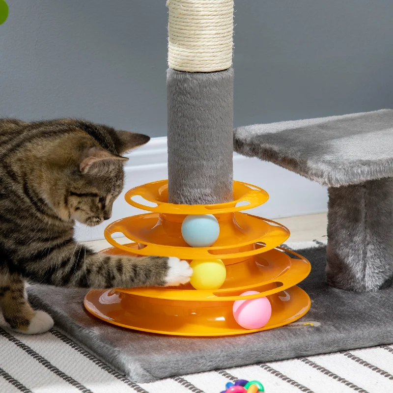 Angled pet nail scissors-PawHut Cat Tree Tower Activity Center Climbing Stand Kitten House Furniture with Scratching Posts Toy abd Perch 56cm Grey