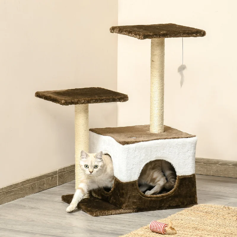 Fluttering cat wand toy-PawHut Cat Tree Tower Kitten House Scratching Posts with Condo Perch Interactive Mouse Toy