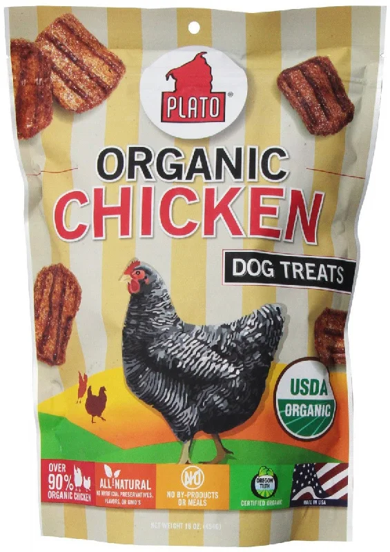 Smart pet food dispenser-Plato Organic Chicken Strips Dog Treats 6oz