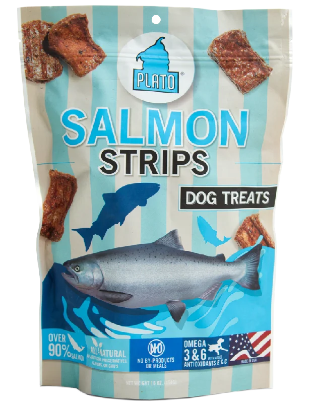 Dual-level pet feeder-Plato Salmon Strips Dog Treats 16oz