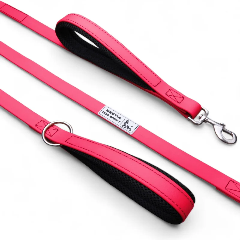 Outdoor dog sleep kennel-BESTIA DOG SPORT dual handle leash neon pink