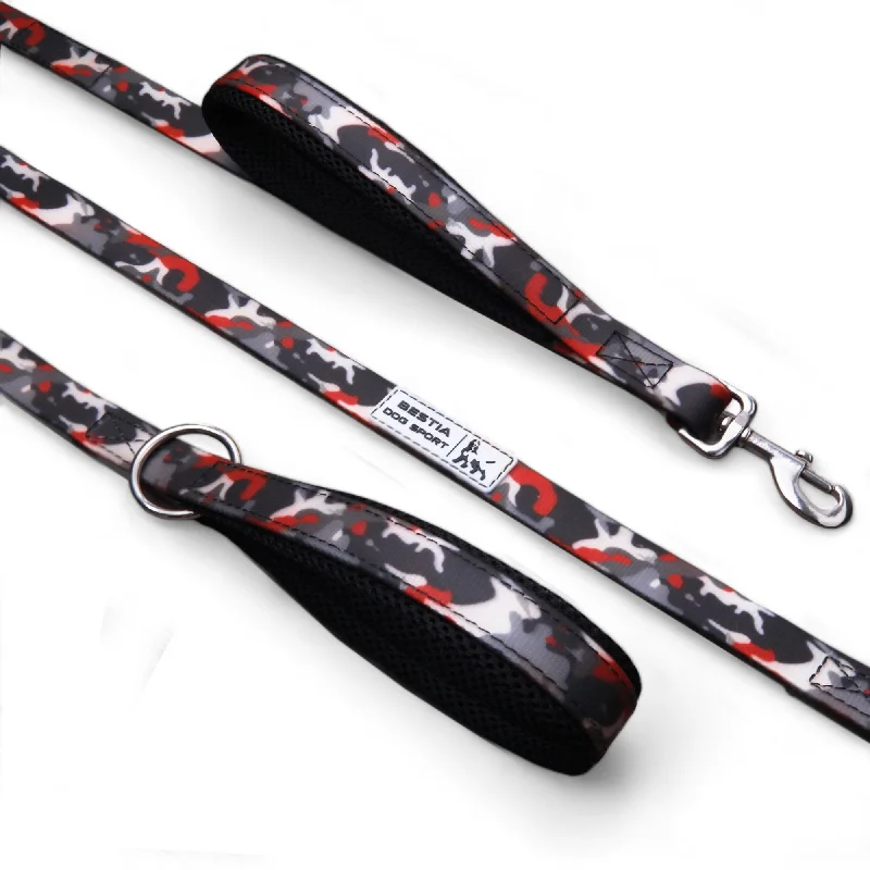 Adjustable pet sling carrier-BESTIA DOG SPORT dual handle leash Red Camo