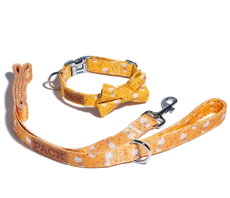 Plush puppy cuddle bone-Pumpkin Spice Latte Leash + Bowtie Collar