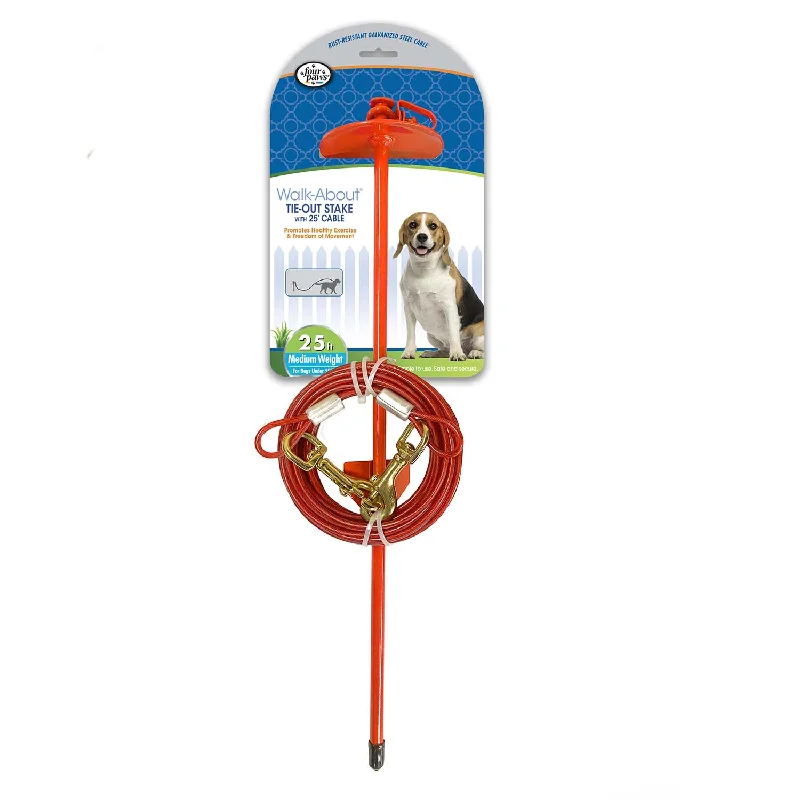 Smart pet food dispenser-Roam About Dog Tie Out Stake with Cable, Red, 25 Ft