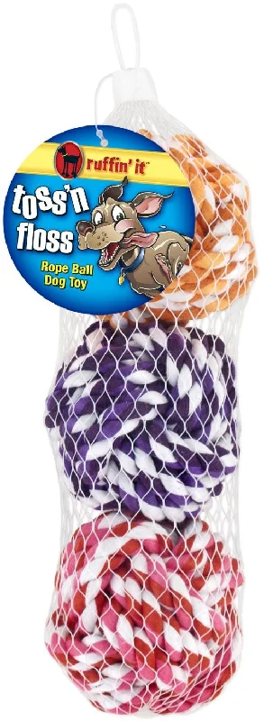 Tall pet boundary fence-Ruffin' It 18213 Toss 'N Floss Rope Ball Dog Toy, Assorted Colors, 3/Pack