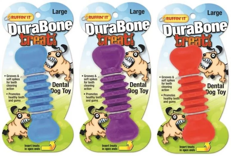 Recycled pet toy bundle-Ruffin' It 80505 Dura-Bone Rubber Dental Toy, Large