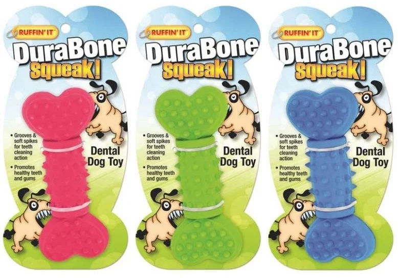 Rubberized hamster cage floor-Ruffin' It 80511 Durabone Squeak Dental Dog Toy, 5-1/2", Assorted Color