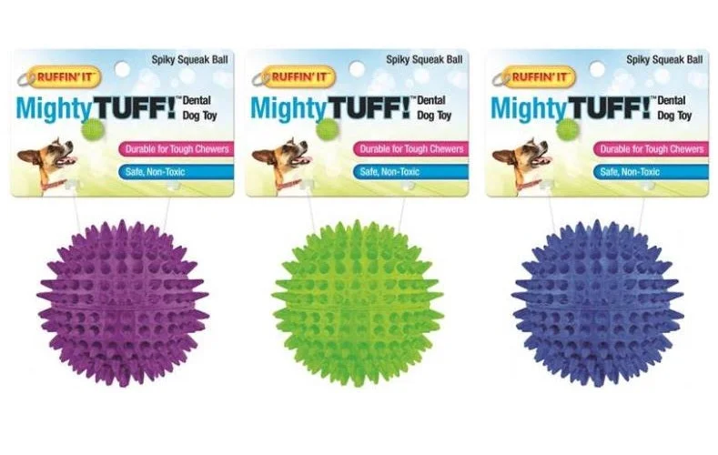 Crinkle catnip play ball-Ruffin' It 80610 Mighty Tuff Spiky Squeaky Ball Dog Toy, 3", Assorted