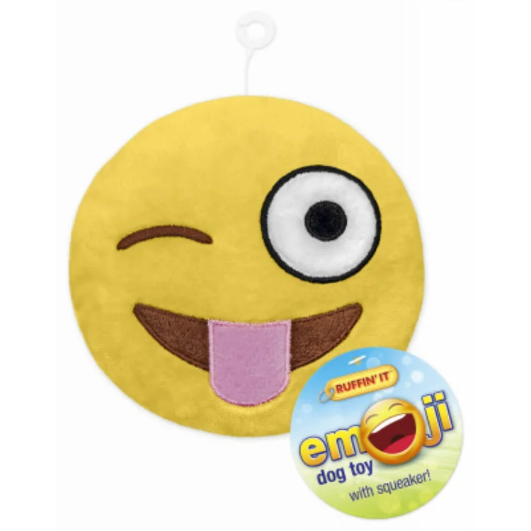 Padded pet buggy liner-Ruffin' It 16307 Emoji Plush Dog Toy with Squeaker, Assorted Styles