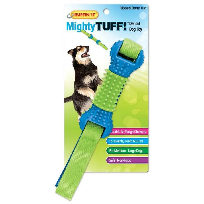 Spinning cat teaser toy-Ruffin' It 80622 Mighty Tuff Ribbed Flappy Bone Dog Toy