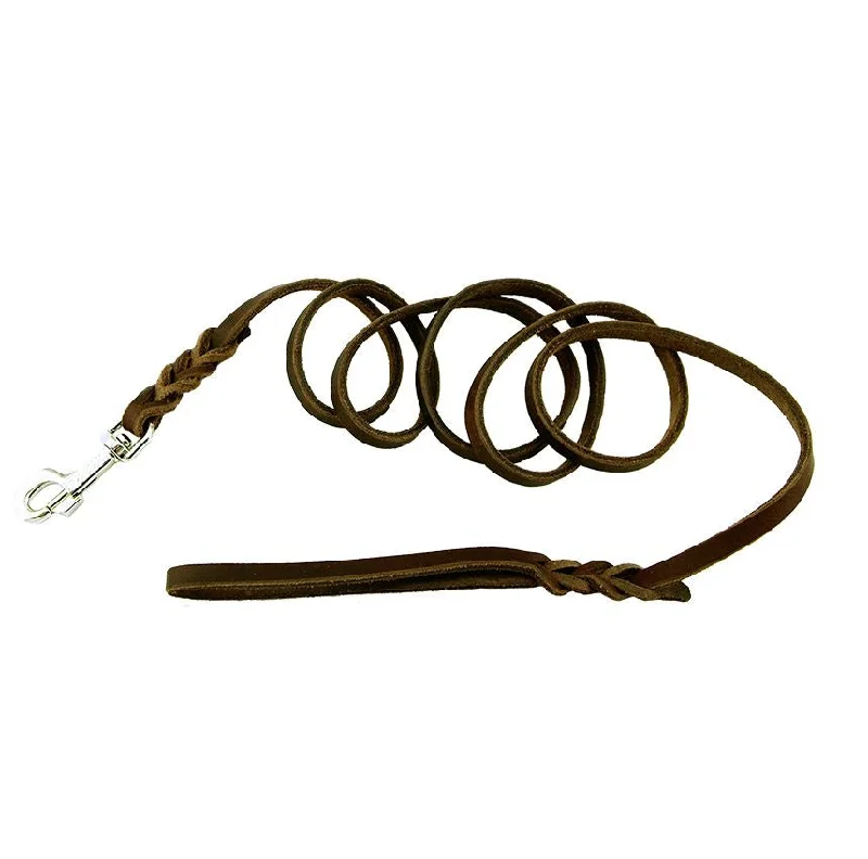 Heavy-duty pet anchor cable-Schweikert Soft Leather Leash, 11mm 1.20m (4ft) with handle, brown