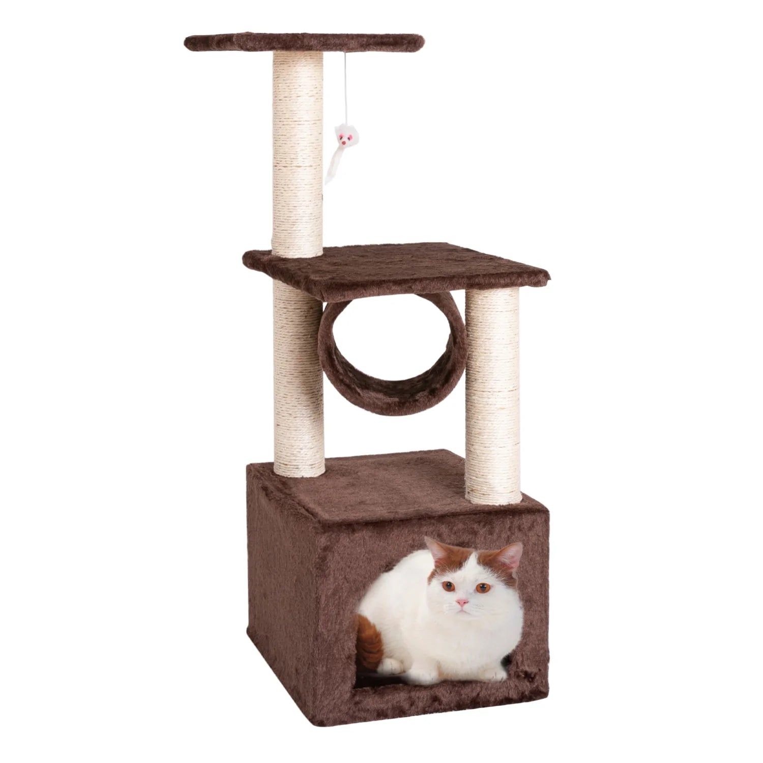 Filtered cat water fountain-Sisal Rope Plush Cat Climbing Tower