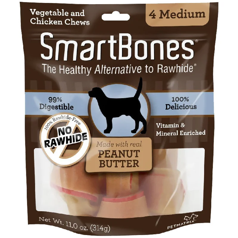 Ceramic pet food bowl-SmartBones Peanut Butter Dog Chew Medium 4pk