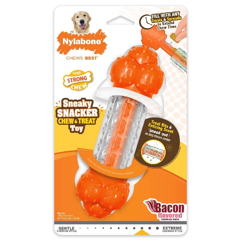 Compact bird travel perch-Sneaky Snacker Dog Treat Toy, Bacon