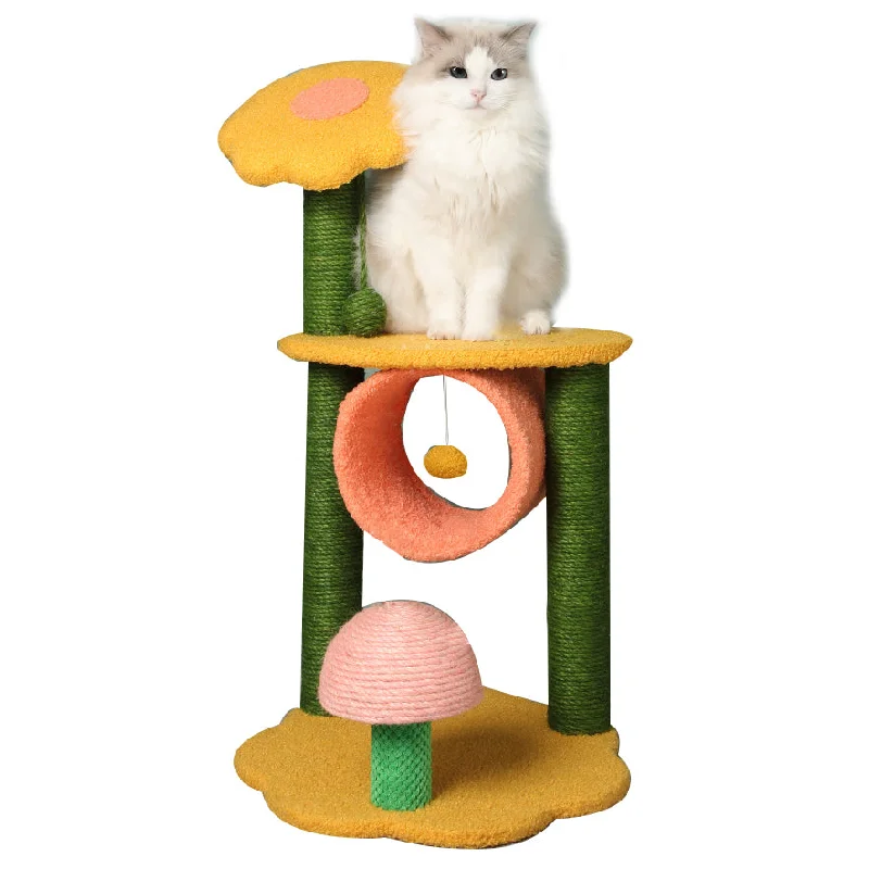 Plush puppy cuddle bone-Sunflower cat tree with flower bottom