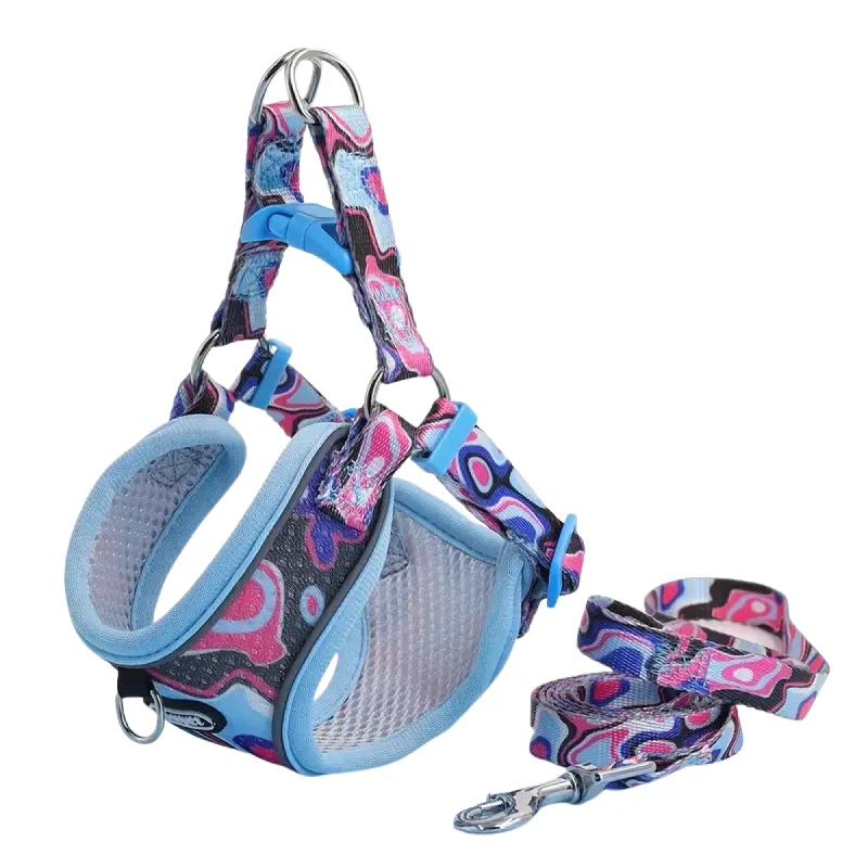 Floral cat walking harness-Supet Adjustable Dog Harness and Leash Set (Blue) - Large