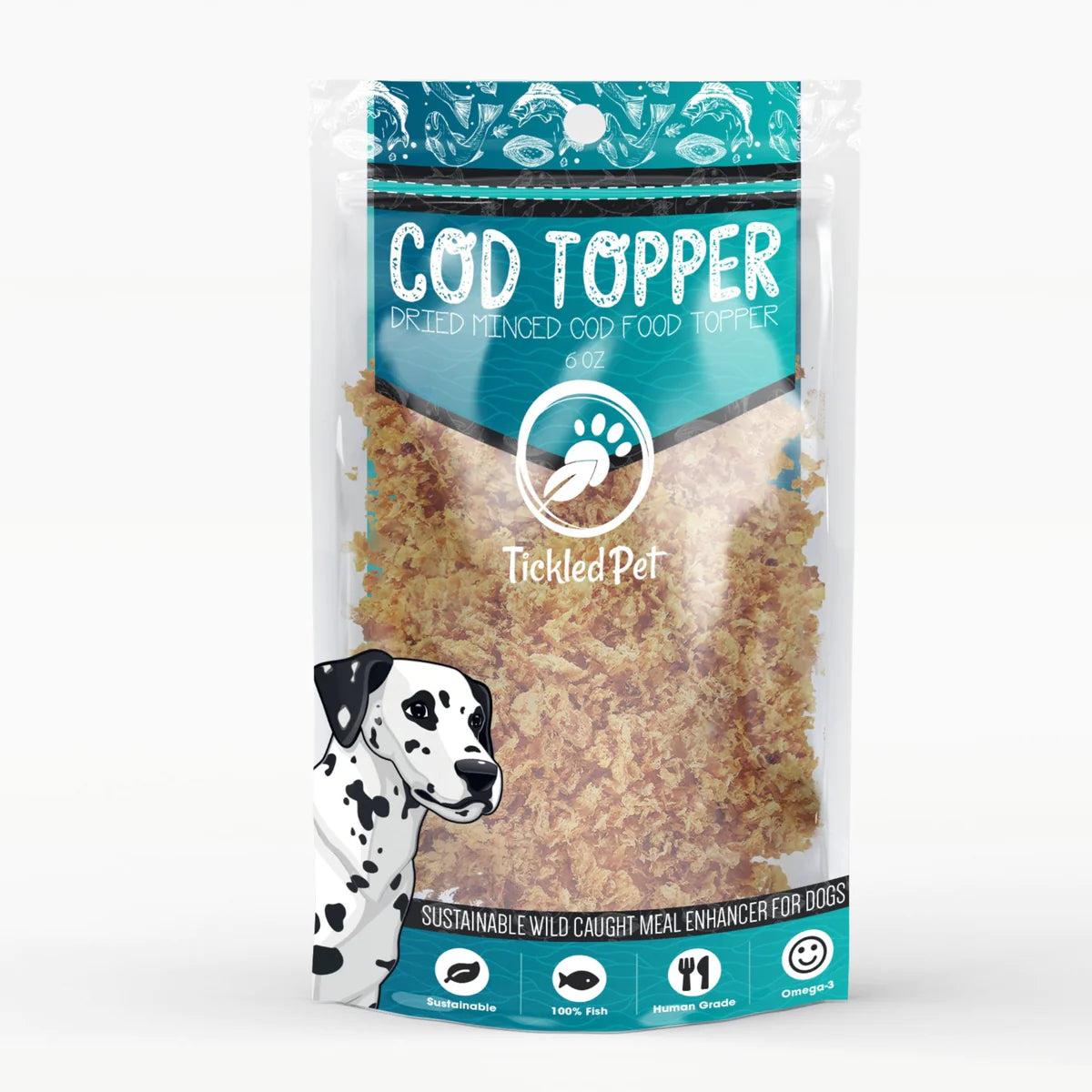 Glow-in-dark aquarium decor-Tickled Pet Dried Cod Food Topper For Dogs