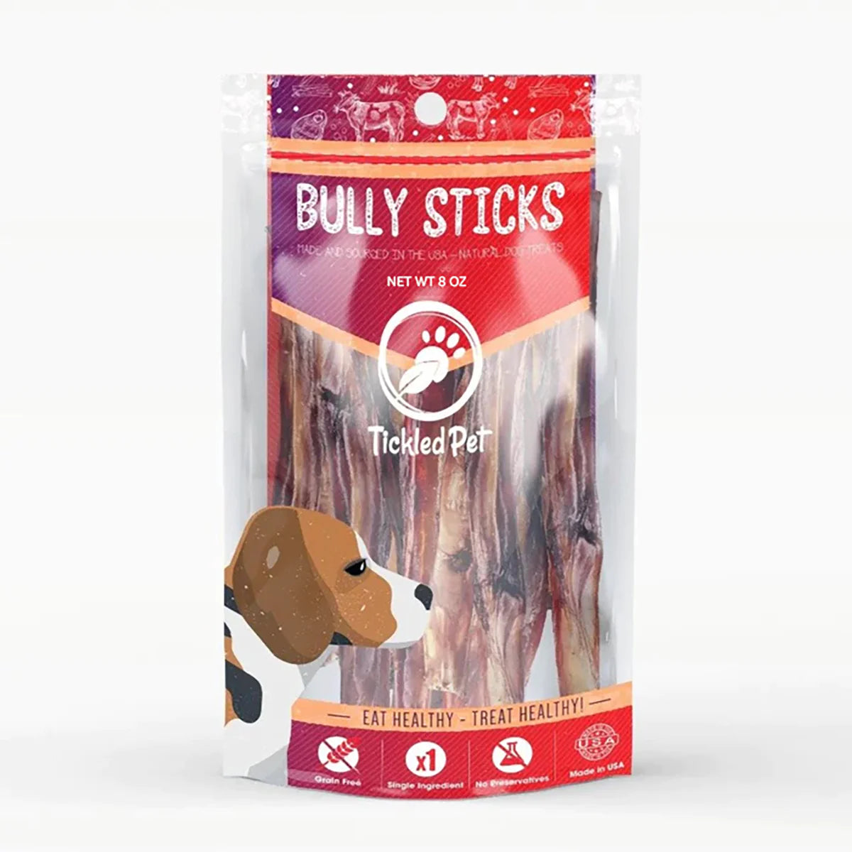 Plush pet burrow bed-Tickled Pet Natural Bully Stick 6 in. Dog Chews