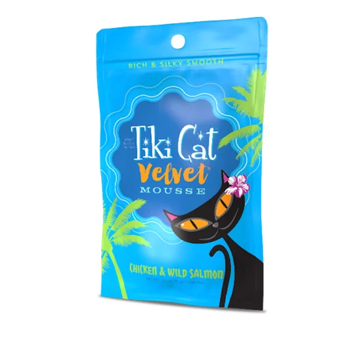 Rotating puppy treat toy-Tiki Cat Velvet Mousse Chicken & Wild Salmon Pouch Cat Food