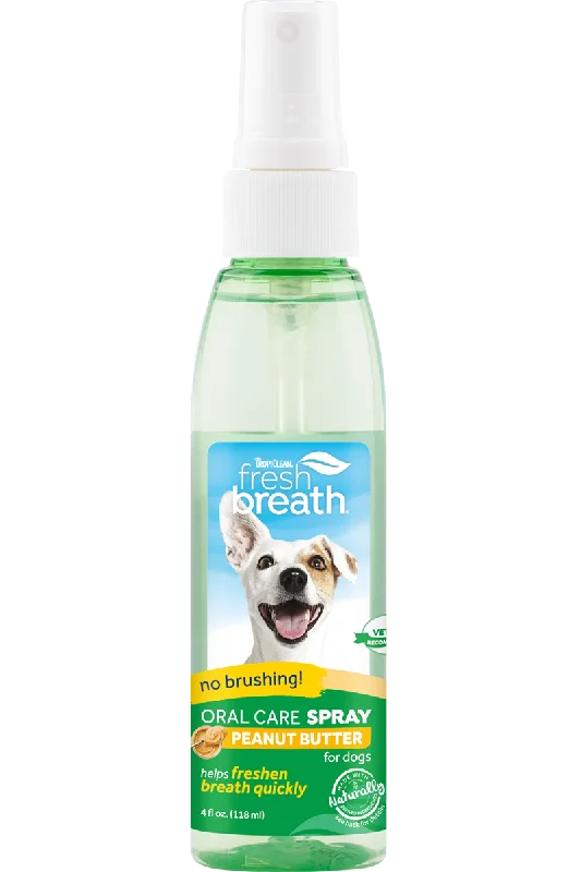 Citrus-scented pet spray-TropiClean Fresh Breath Peanut Butter Oral Care Spray for Pets