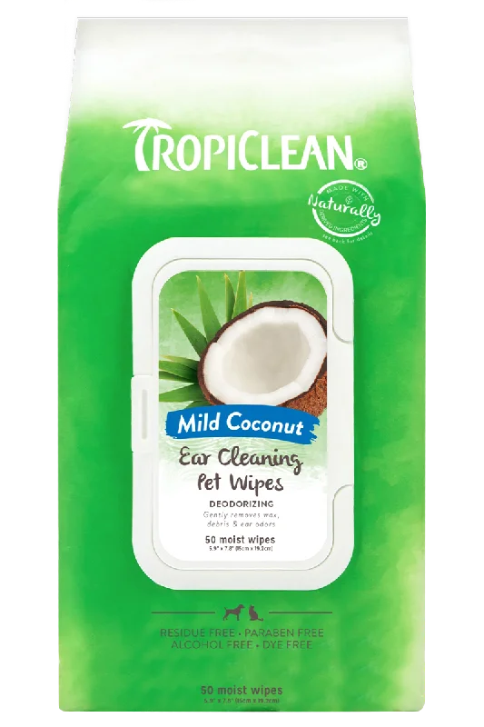 Herbal pet skin lotion-TropiClean Mild Coconut Ear Cleaning Wipes for Pets (50 Count)