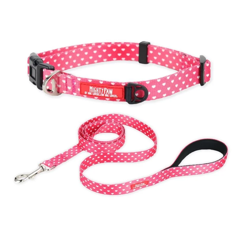 Herbal dog ear drops-Mighty Paw Valentine's Day Heart Pattern Collar and Leash Bundle