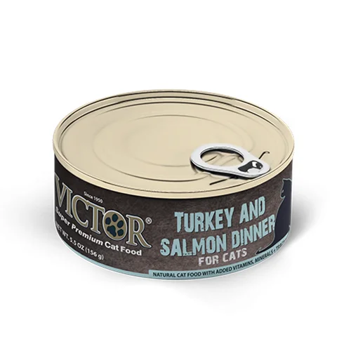 Dual-level pet feeder-Victor Turkey and Salmon Pate Canned Cat Food