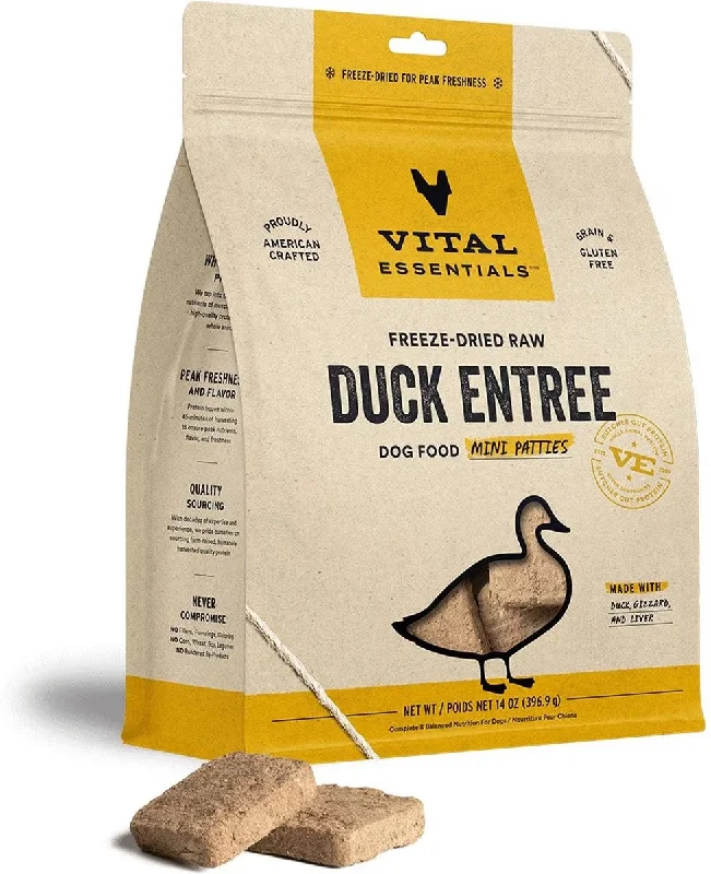 Outdoor dog sleep kennel-Vital Essentials Freeze-Dried Mini Pet Patties Duck Entree for Dogs