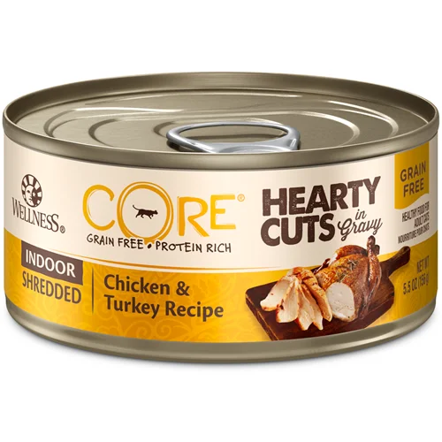 Raised puppy food tray-Wellness CORE Canned Hearty Cuts in Gravy Indoor Shredded Chicken & Turkey Formula