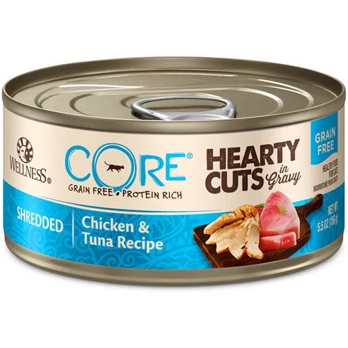 Citrus-scented pet spray-Wellness CORE Canned Hearty Cuts in Gravy Shredded Chicken & Tuna Formula