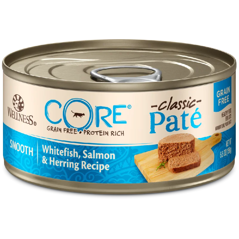 Scent-absorbing pet liner-Wellness CORE Grain Free Natural Whitefish, Salmon & Herring Smooth Pate Canned Cat Food