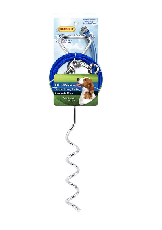 Portable pet air cooler-Westminster Pet 7N29515 Ruffin' It Rust-Resistant Tangle-Resistant Tie-Out Cable And Stake, Steel, 15'